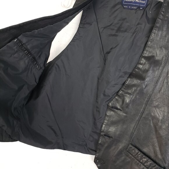 Vintage Anthony Michael Geanuine Leather Vest Black Button Front size M Unisex - Picture 13 of 14